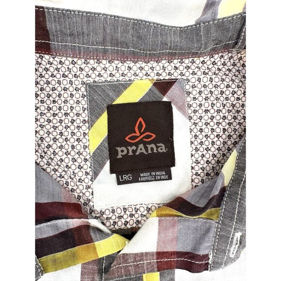 prAna Mens Button Front Short Sleeve Shirt Size Large Plaid Casual - Picture 7 of 10